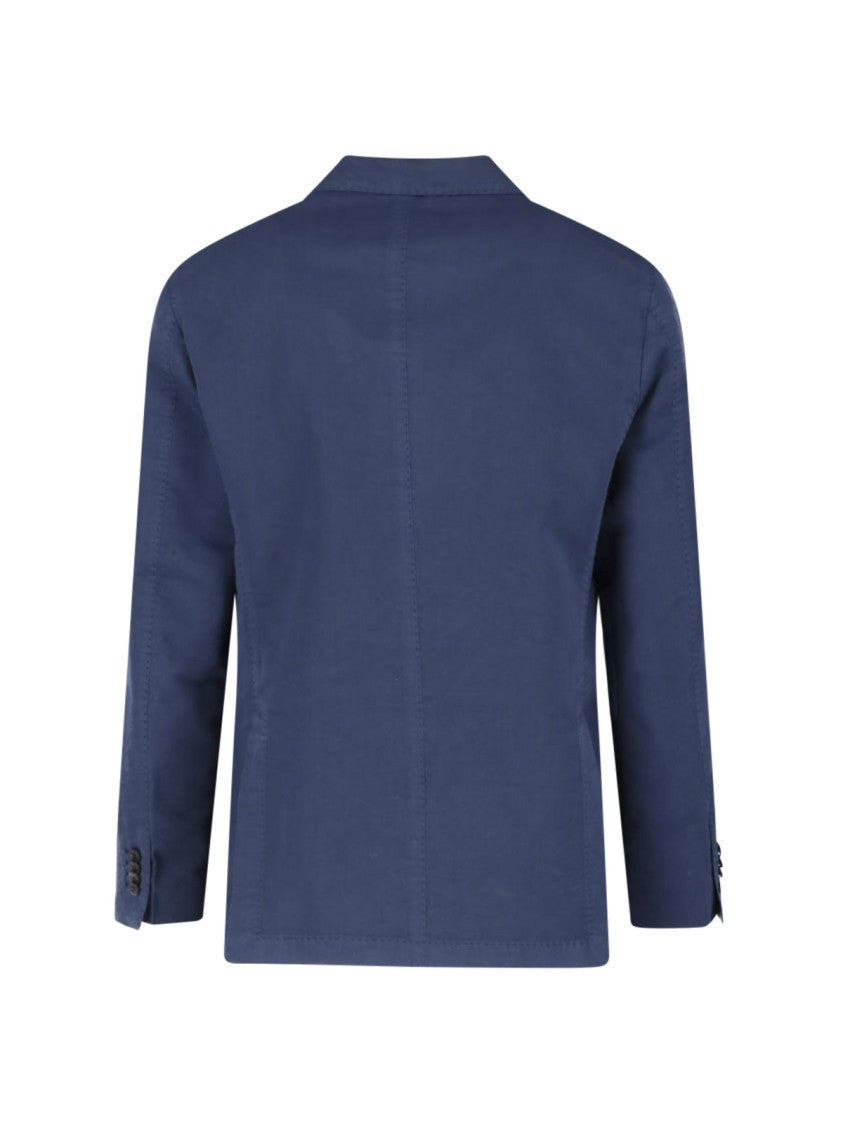 Boglioli Blue Cotton-Silk Double-Breasted Blazer