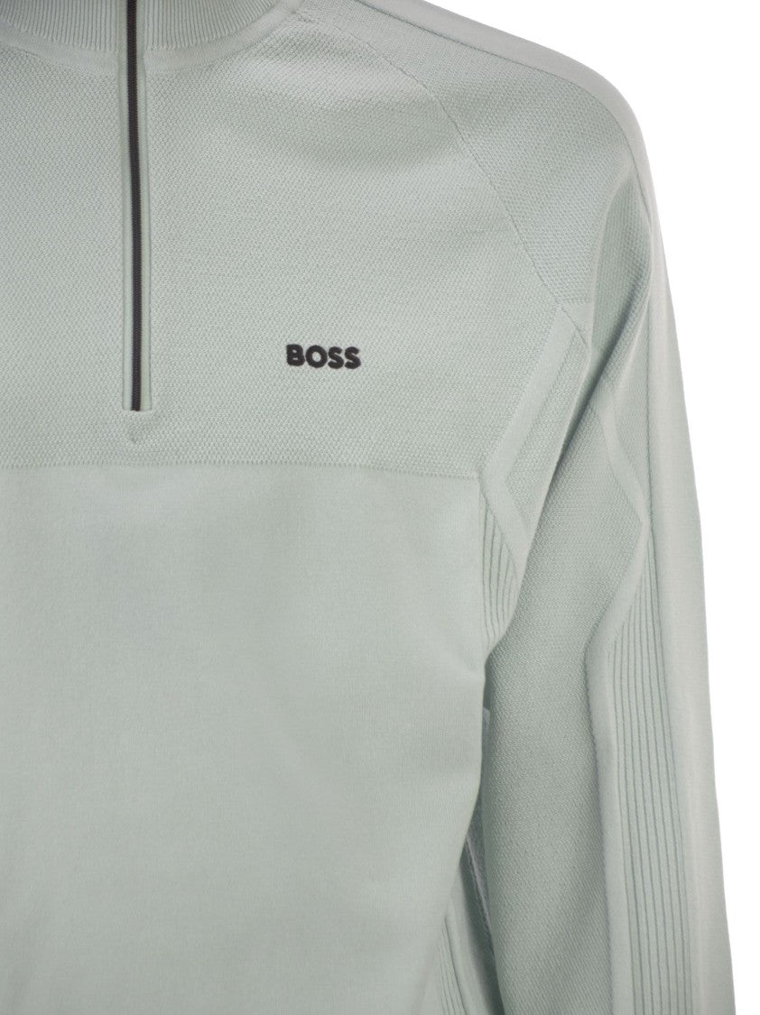 Boss Regular Fit Grey Jumper With Technical Knitwork