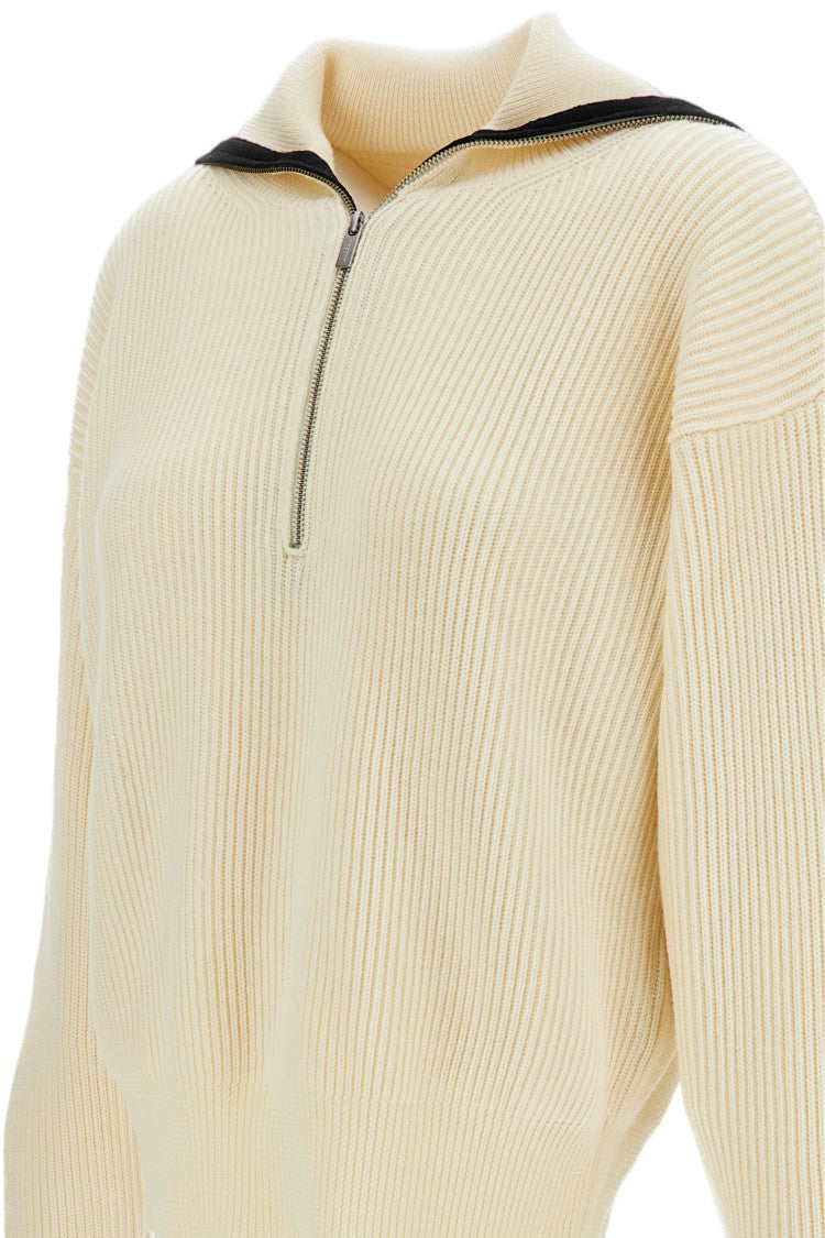 Barena Cream Merino Wool Half-Zip Sweater