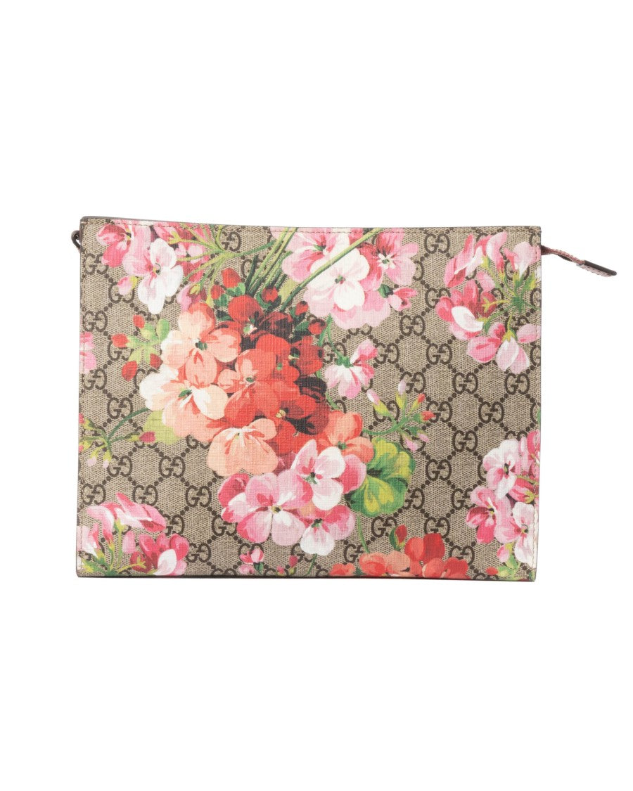 Gucci Small Gg Supreme Floral Print Pouch With Zip Closure