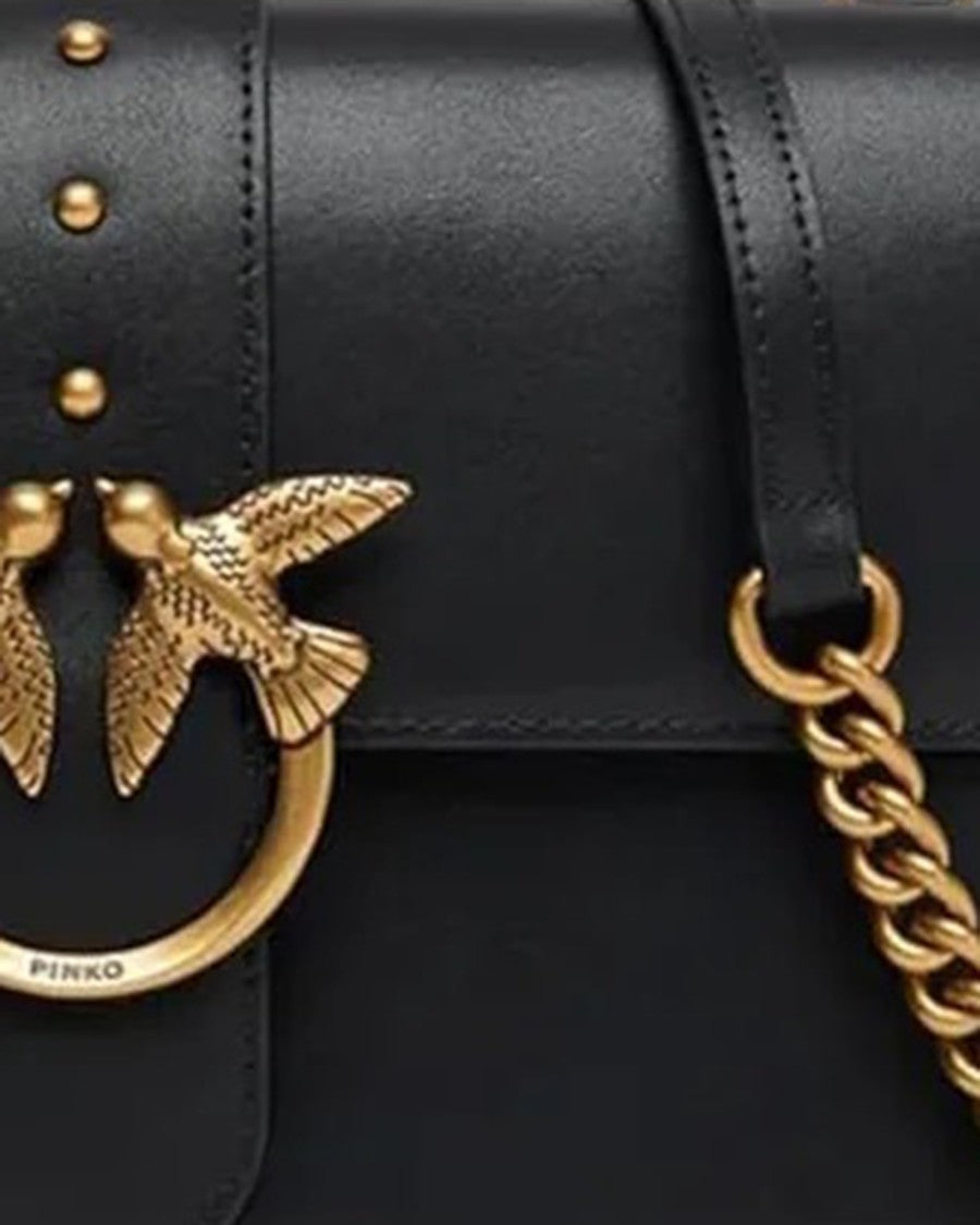 Pinko Black/Antique Gold Love Bag Medium Shoulder Bag