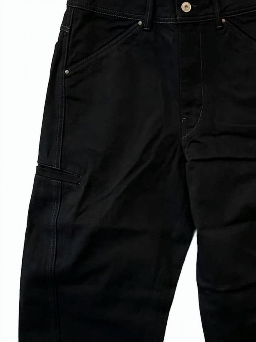 Lemaire Relaxed Tapered Black Denim Pants With Utility Pockets