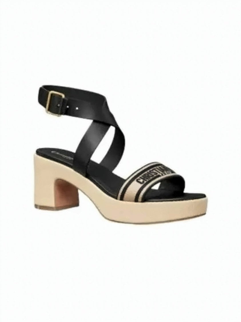 Dior Black Leather Sandals With Crisscross Ankle Strap