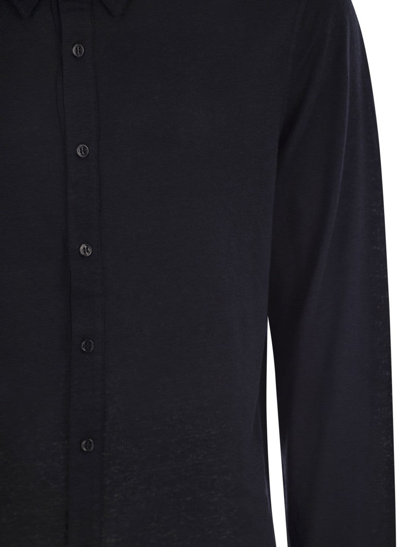 Majestic Blue Linen Long-Sleeved Shirt With Classic Collar