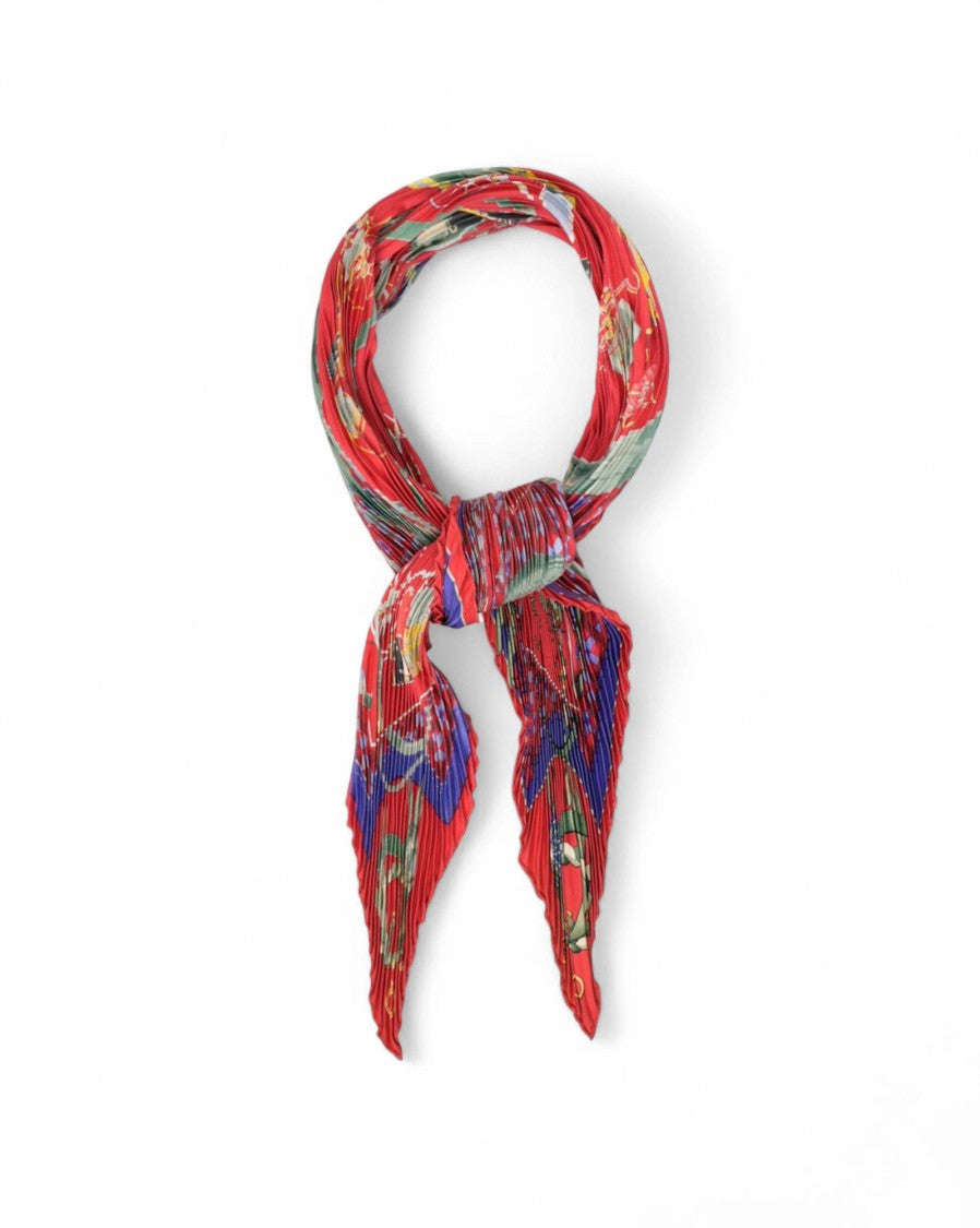 Hermès Les Voitures Nouvelle Red Pleated Scarf