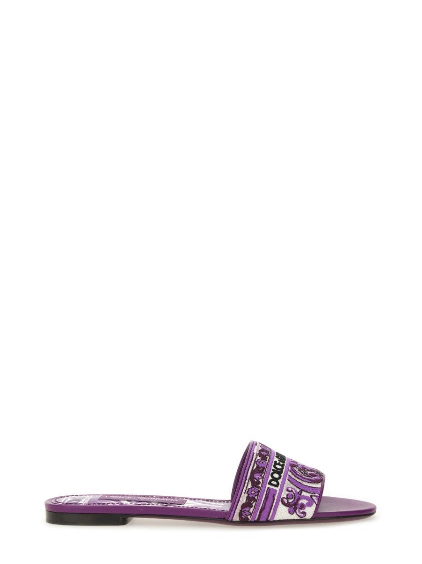 Dolce & Gabbana Purple Slide Sandal With Intricate Embroidery