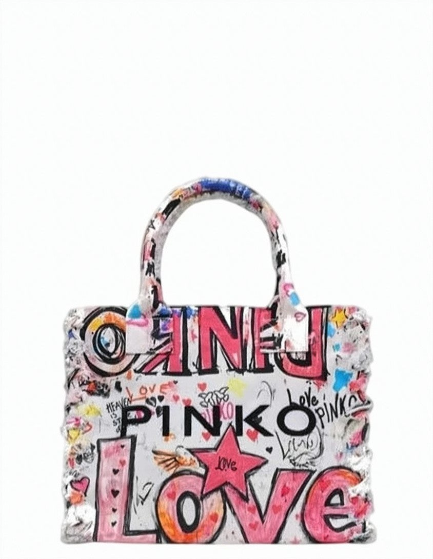 Pinko White Beach Shopper Canvas Print Bag