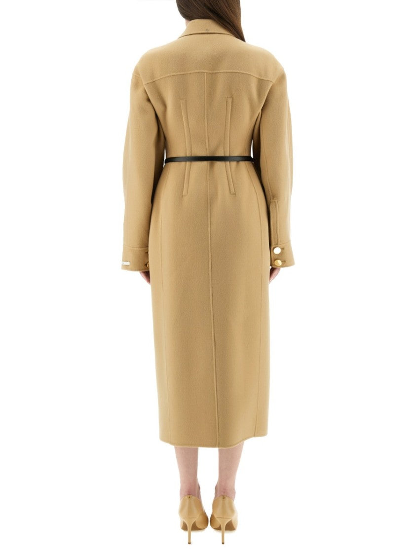 Sportmax Oil Fitted Structured Virgin Wool Coat