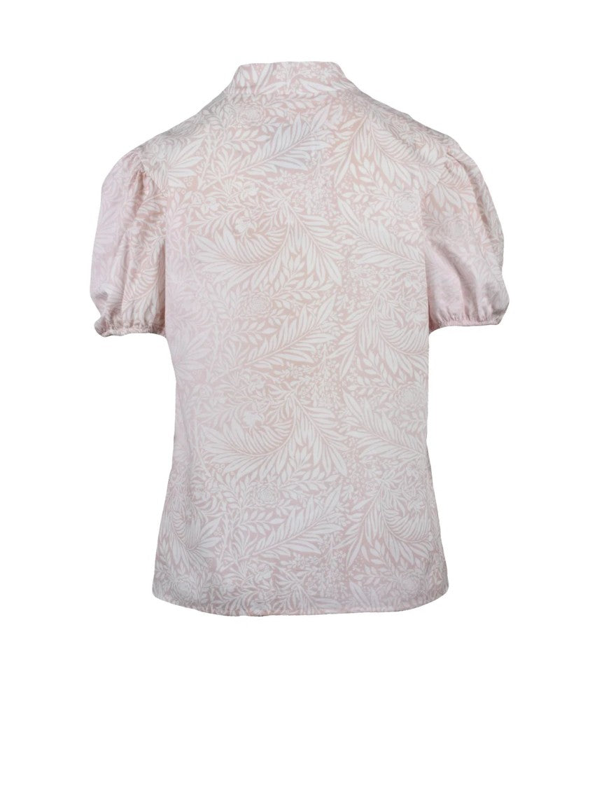 The Abito Pink/White Striped Puffed-Sleeve Cotton Blouse