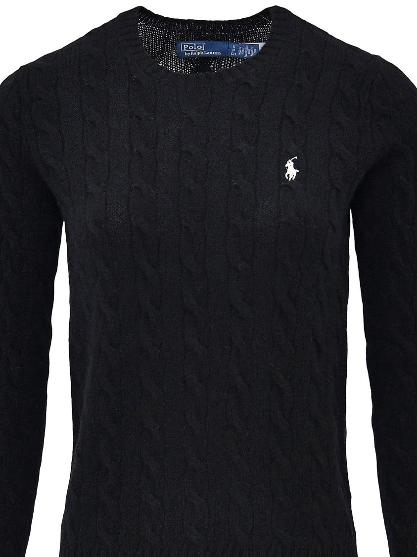 Polo Ralph Lauren Cable Knit Black Long Sleeve Pullover With Crew Neckline