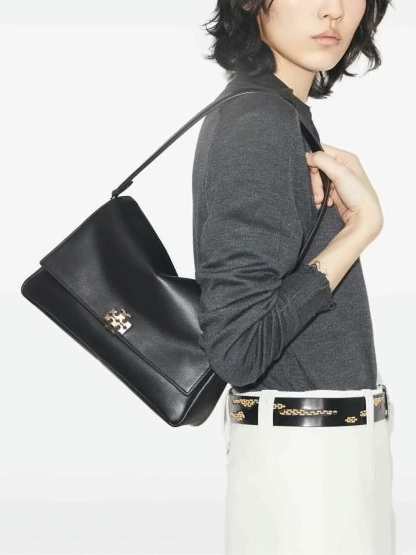 Tory Burch Sleek Rectangular Black Cowhide Leather Shoulder Bag