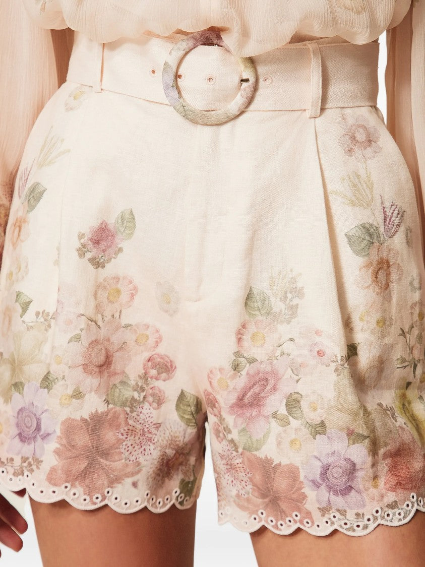 Twin-Set High-Waisted Shorts With Scalloped Edge And Floral Print