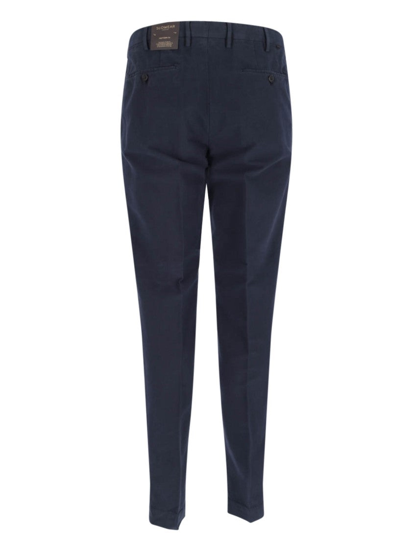 Incotex Navy Chinos With Pleated Front And Classic Straight Leg