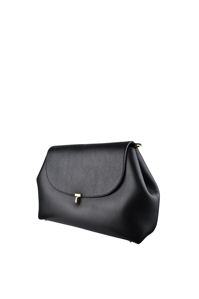Totême T-Lock Handbag In Smooth Black Leather