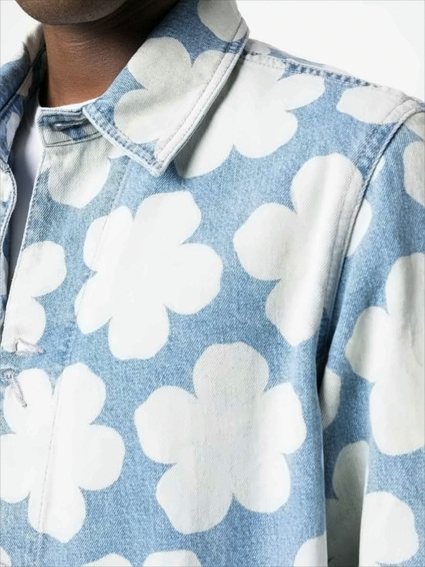 Kenzo Light Blue Denim Jacket With Bold Floral Pattern