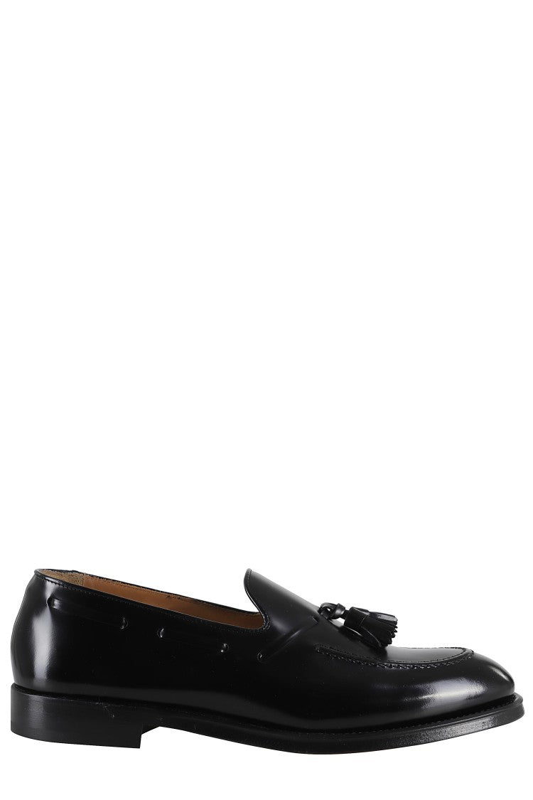 Doucal's Glossy Black Leather Moccasins With Tonal Tassels