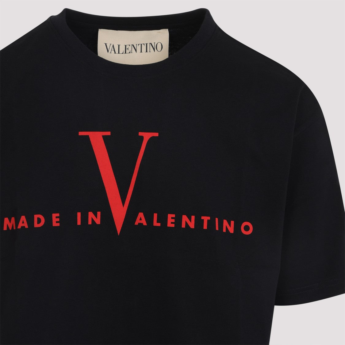 Valentino Black Cotton T-Shirt With Bold 'Made