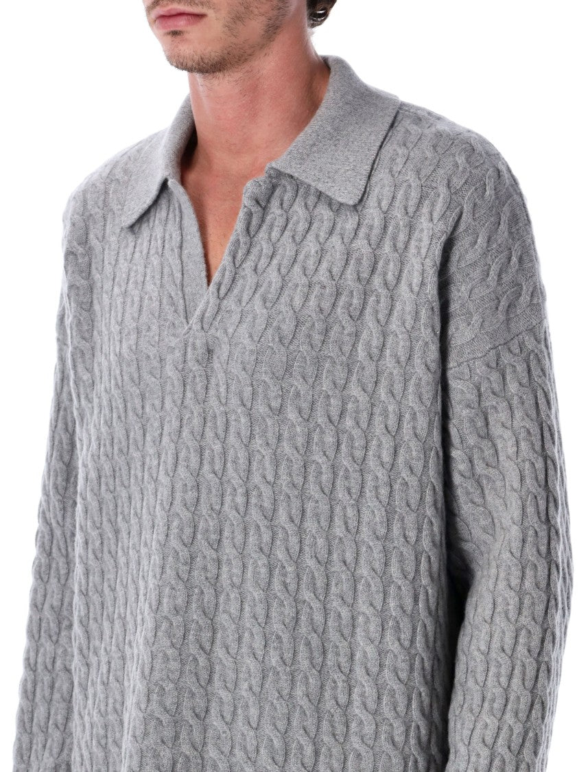 Ami Paris Cable Knit Polo Sweater