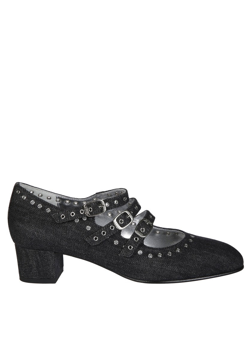 Carel Black Denim Heeled Mary Jane Shoes