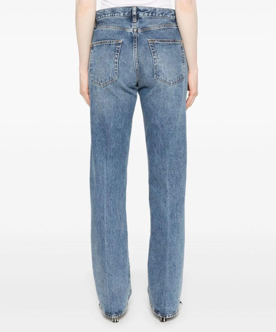 Frame High-Waisted Faded Blue Straight Leg Jeans