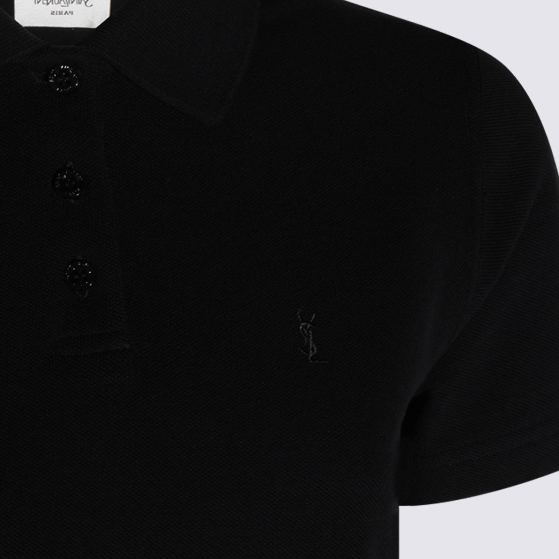 Saint Laurent Cropped Black Polo Shirt With Traditional Collar And Embroidered Logo