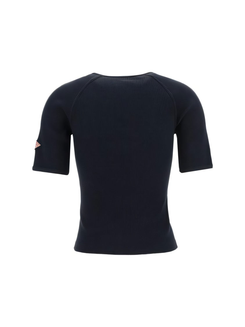 Bottega Veneta Fitted Blue Short-Sleeve Top With Ribbed Texture