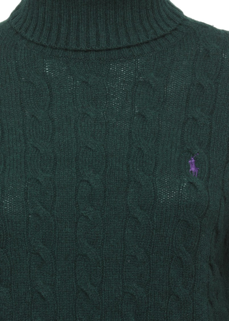 Polo Ralph Lauren Green Cable Pattern High Neck Wool-Cashmere Sweater