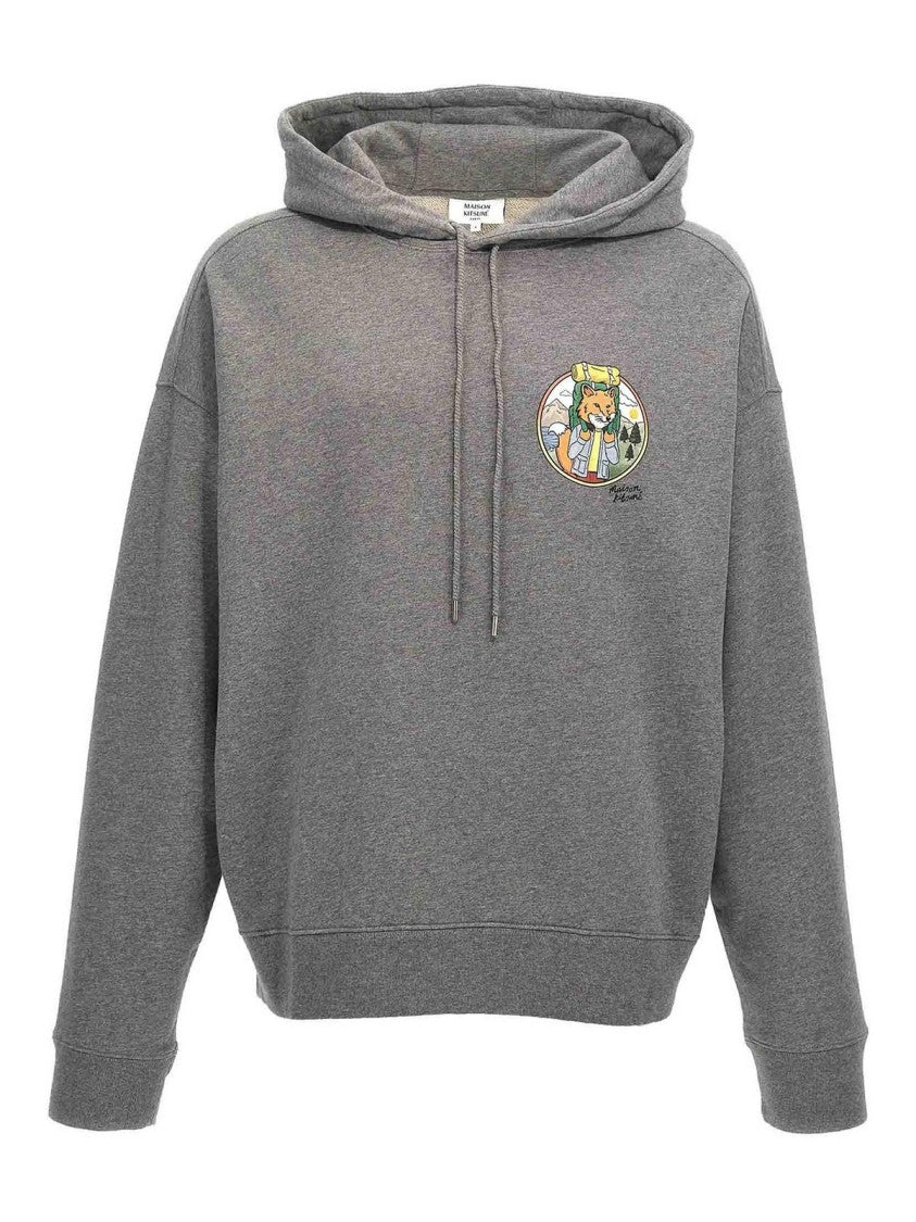 Maison Kitsuné Cropped Cotton Hoodie With Fox Graphic Patch