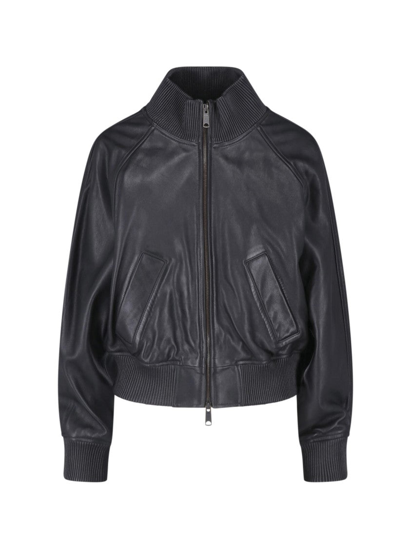 Polo Ralph Lauren Black Shearling High Collar Zip Bomber Jacket