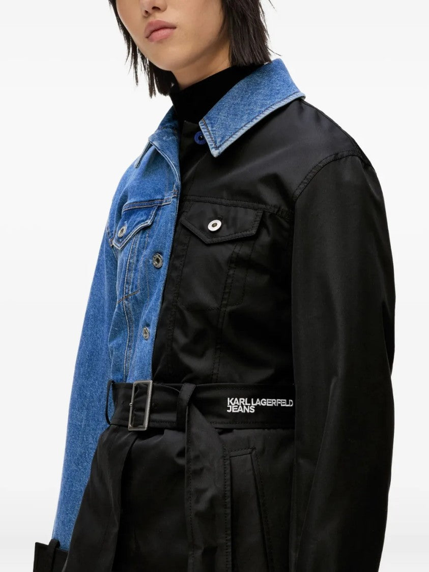 Karl Lagerfeld Half-And-Half Denim And Fabric Trench Coat