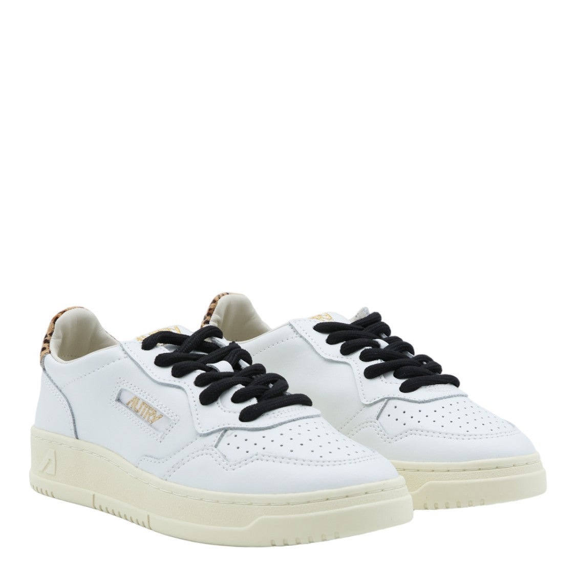 Autry Low-Top White Leather Sneakers With Leopard Print Accent