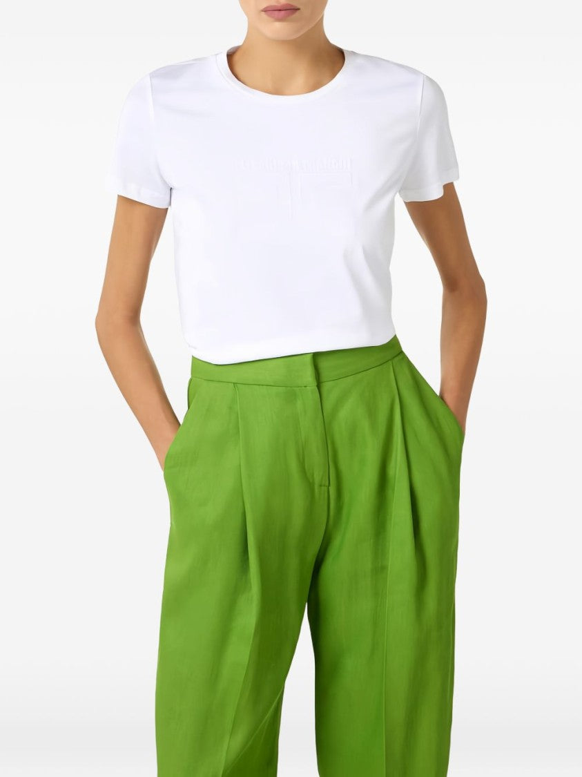 Elisabetta Franchi Thread-Embroidered Logo White Crew Neck Top