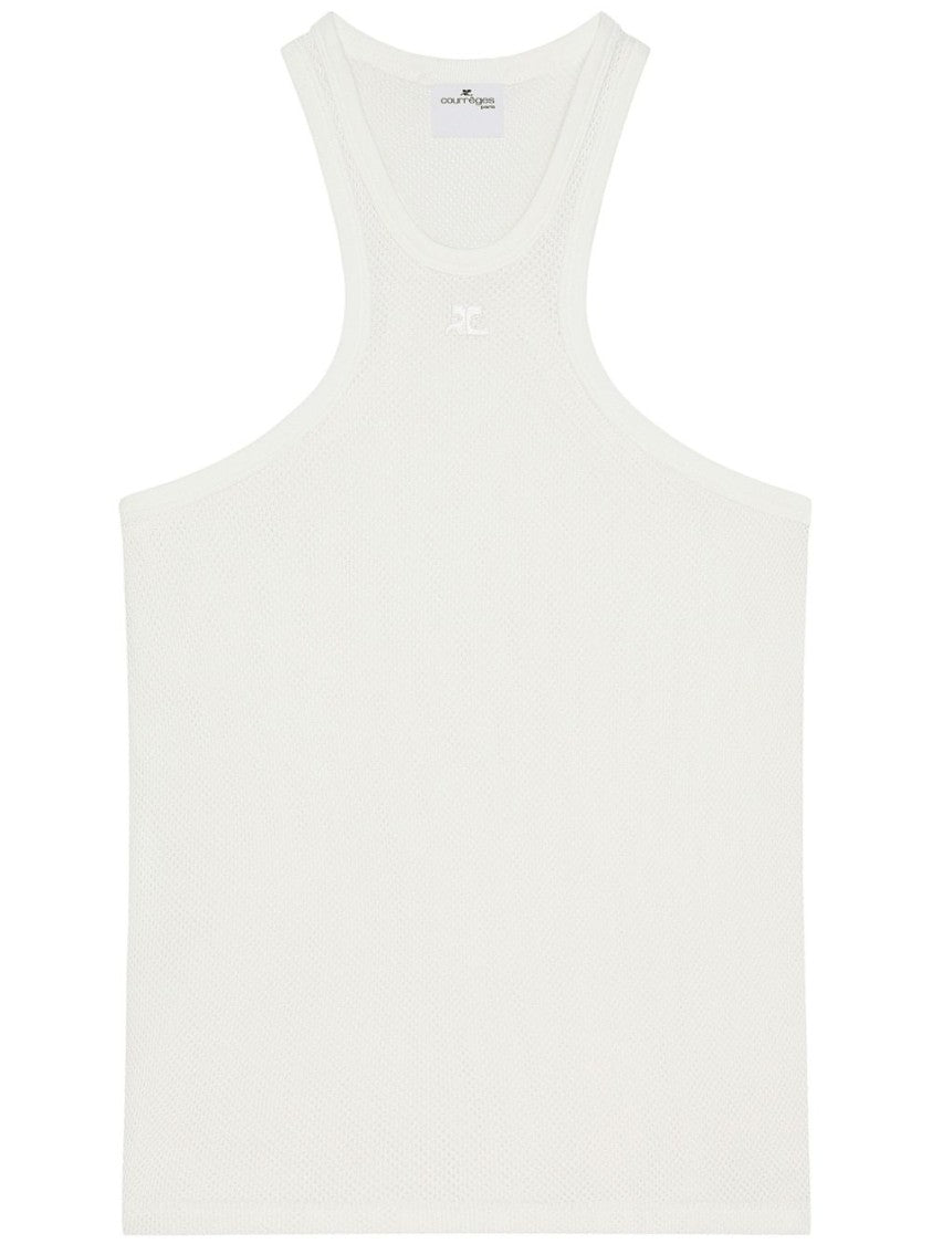 Courrèges White Embroidered Logo Crew Neck Racerback T-Shirt