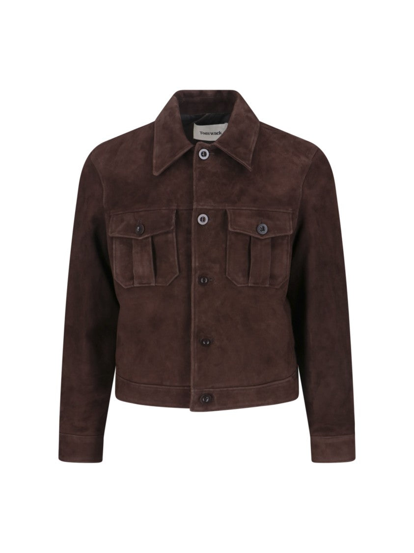 Tonywack Cropped Brown Suede Trucker Jacket With Classic Collar