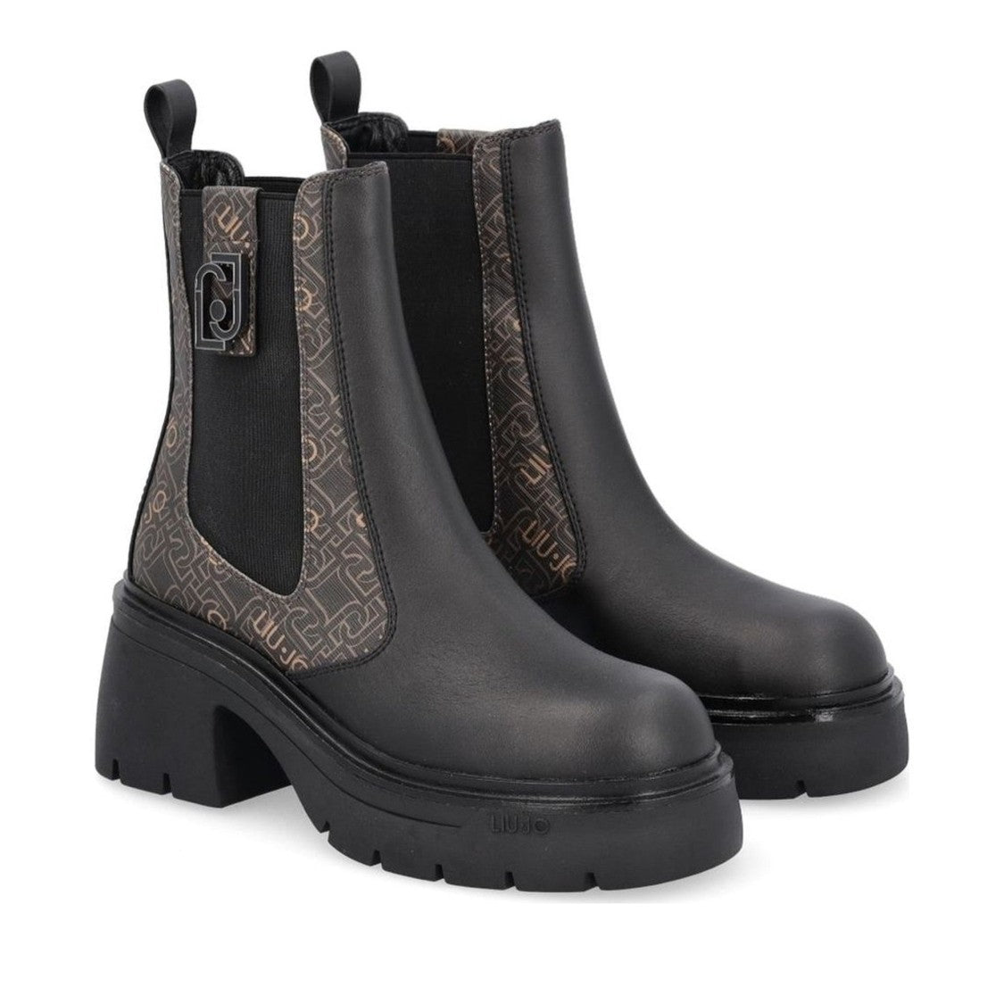 Liu Jo Black Carrie 01 Chunky Block Heel Elastic Panel Boots