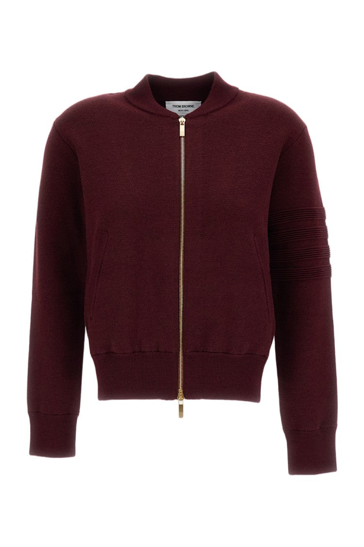 Thom Browne Burgundy Ottoman Milano Stitch 4-Bar Bomber Jacket