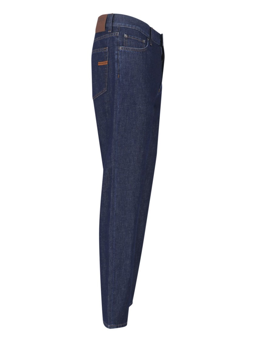 Zegna Blue Mid-Rise Cotton-Linen Straight Leg Jeans