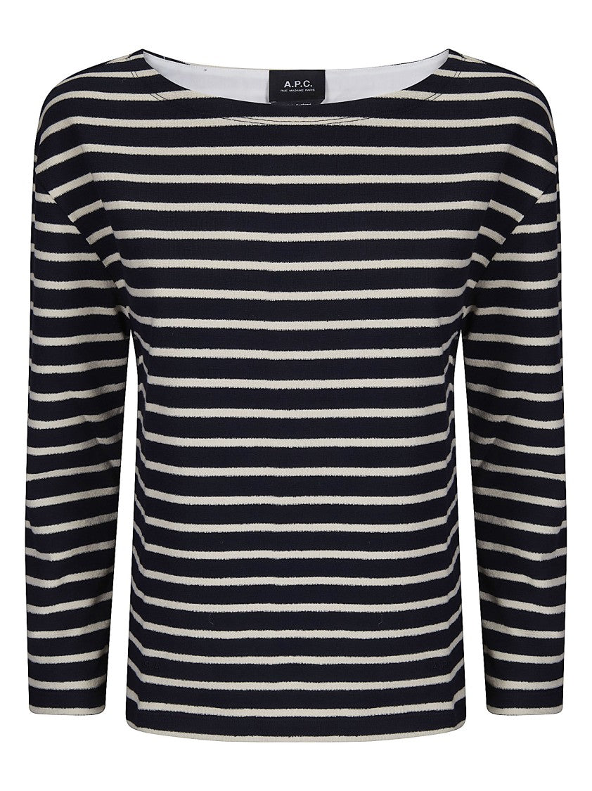 A.P.C. Blue Mariniere Manches 3/4 Organic Cotton Top