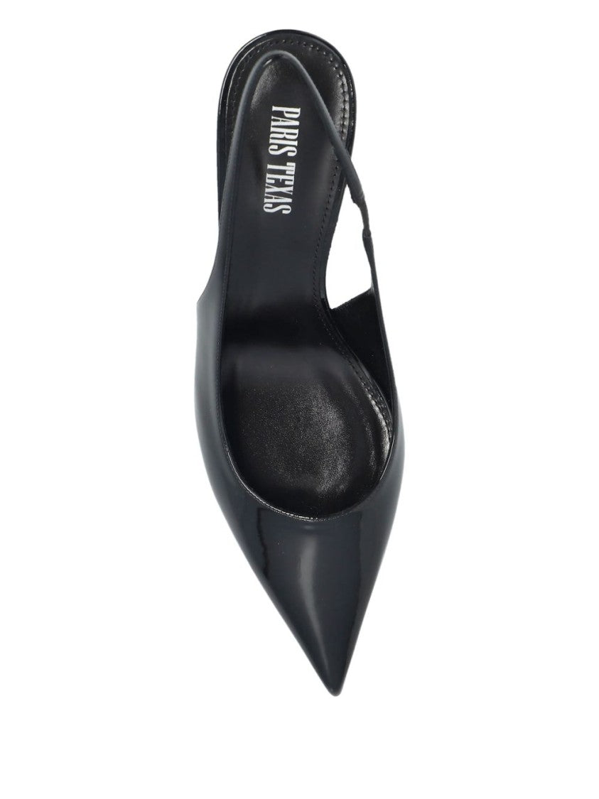 Paris Texas Black Silk And Nylon Slingback Heels