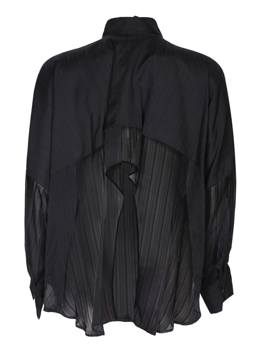 Rev Silk Black Shirt With Sheer Detailing And Design