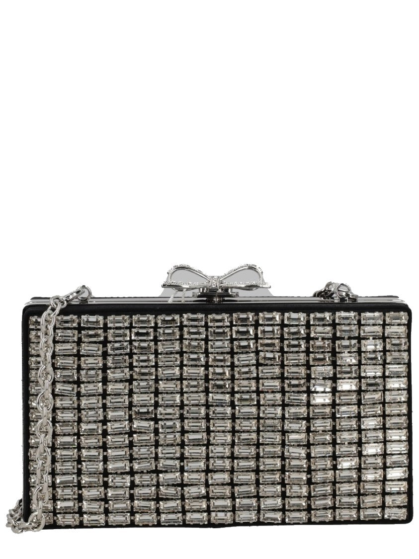 Self-Portrait Silver Bow Chain-Strap Polyester Clutch