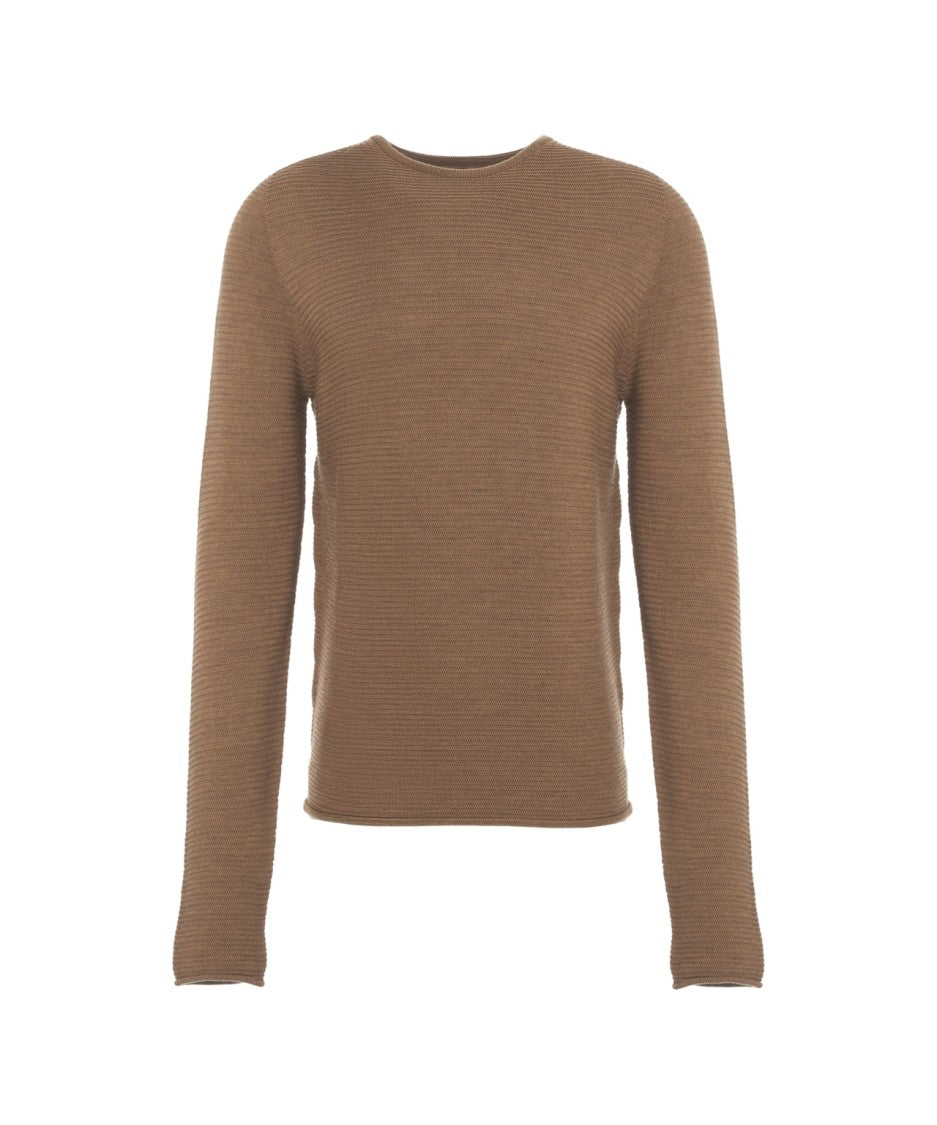Hannes Roether Ribbed Knit Sweater With Classic Crew Neckline