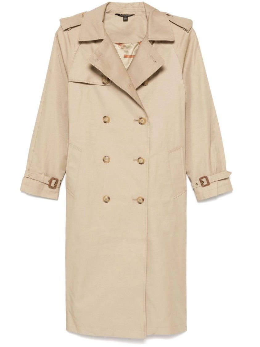 Lauren Ralph Lauren Beige Double-Breasted Coat With Notched Collar And Epaulets