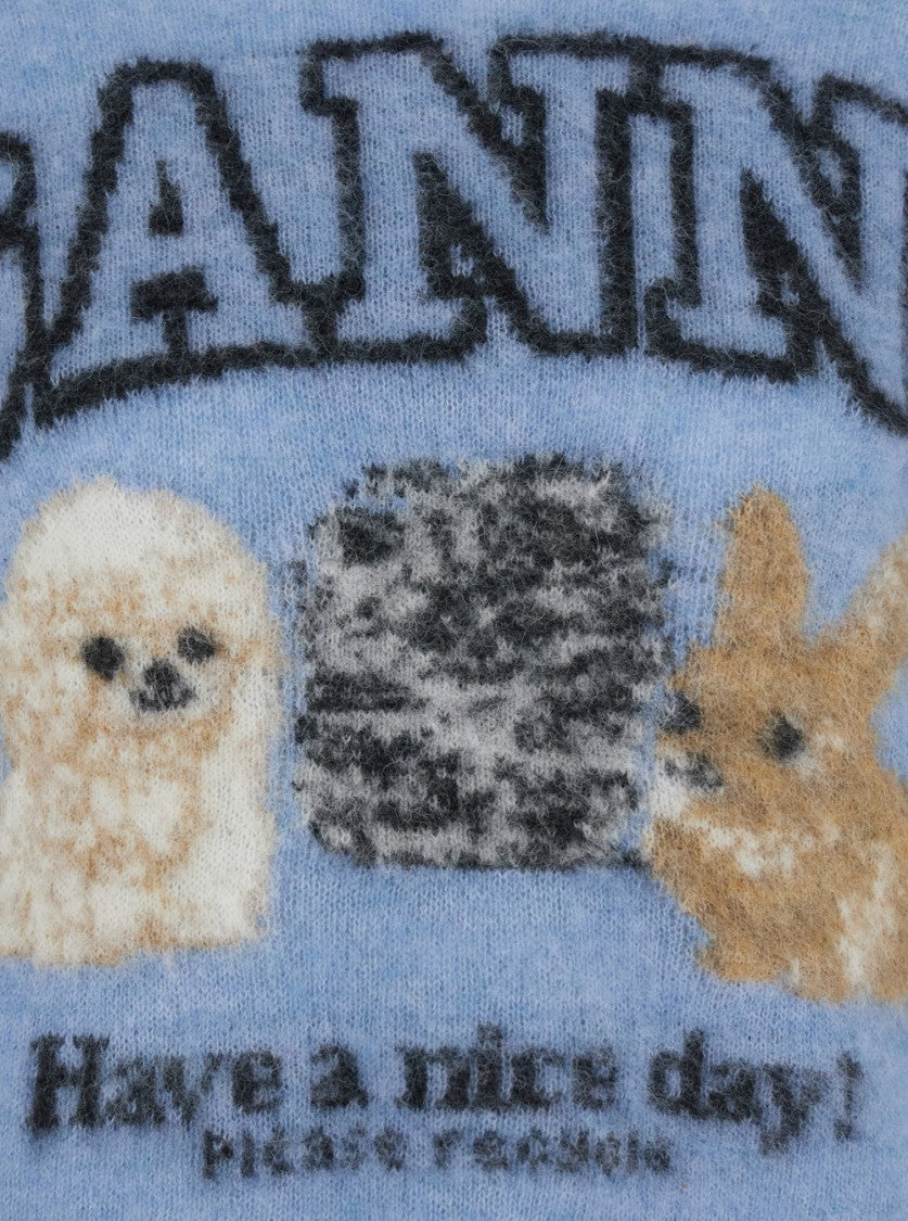 Ganni Light Blue Crewneck T-Shirt