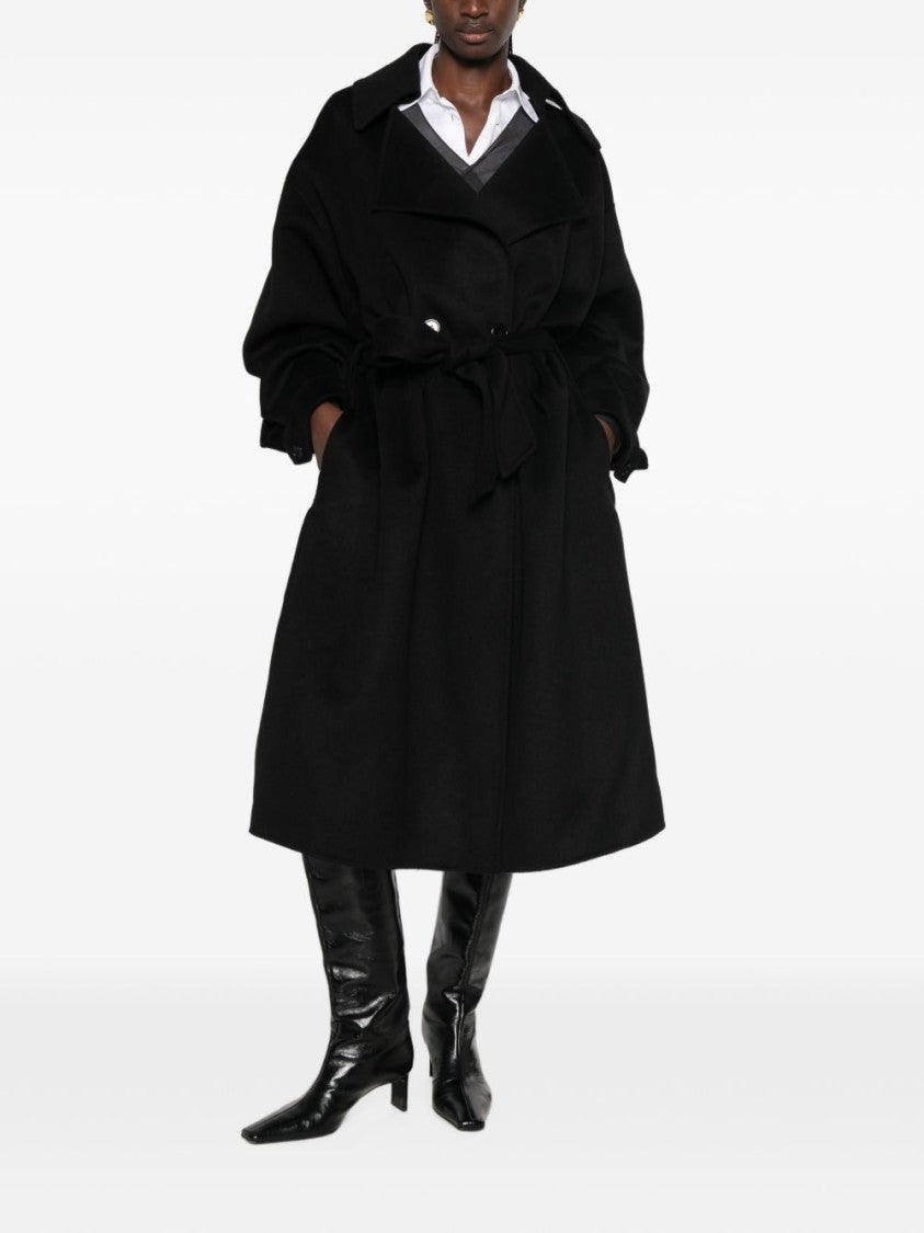 The Frankie Shop Double-Breasted Belted Wool-Blend Coat
