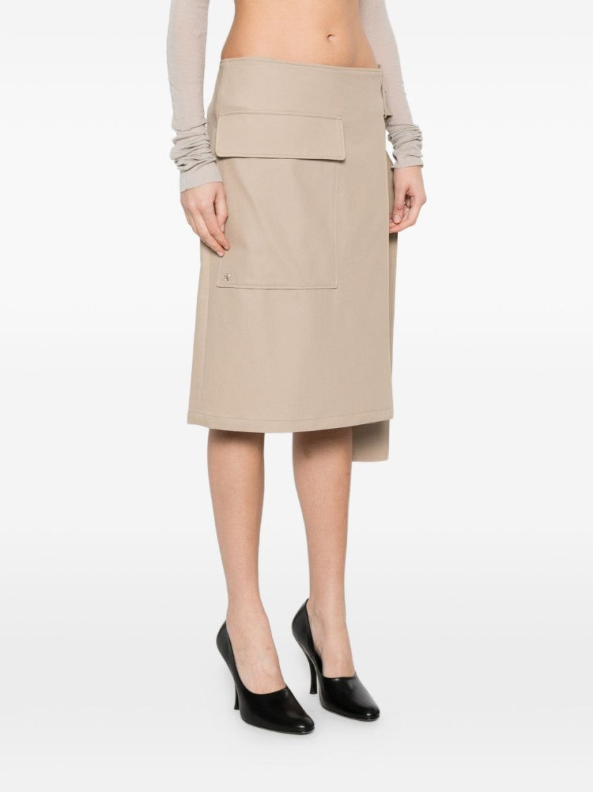 Courrèges Beige Midi Skirt With Flap Pocket And Buckle Fastening