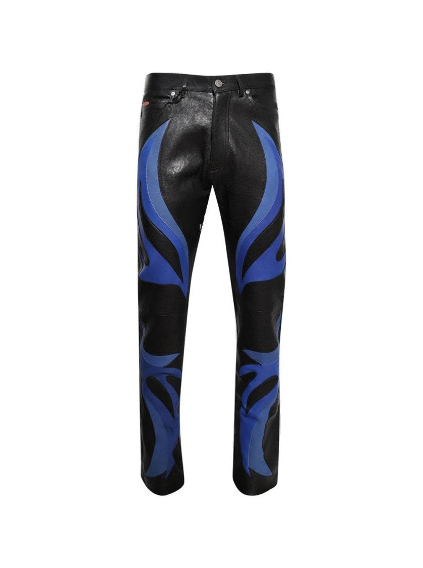 Martine Rose Appliqué Leather Trousers - Black And Blue