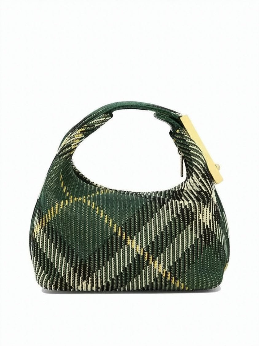 Burberry Structured Rounded Handbag With Plaid And Gold-Tone Accents