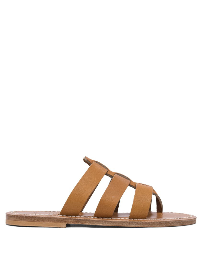 K.Jacques Open-Toe Leather Sandals With Crisscross Design
