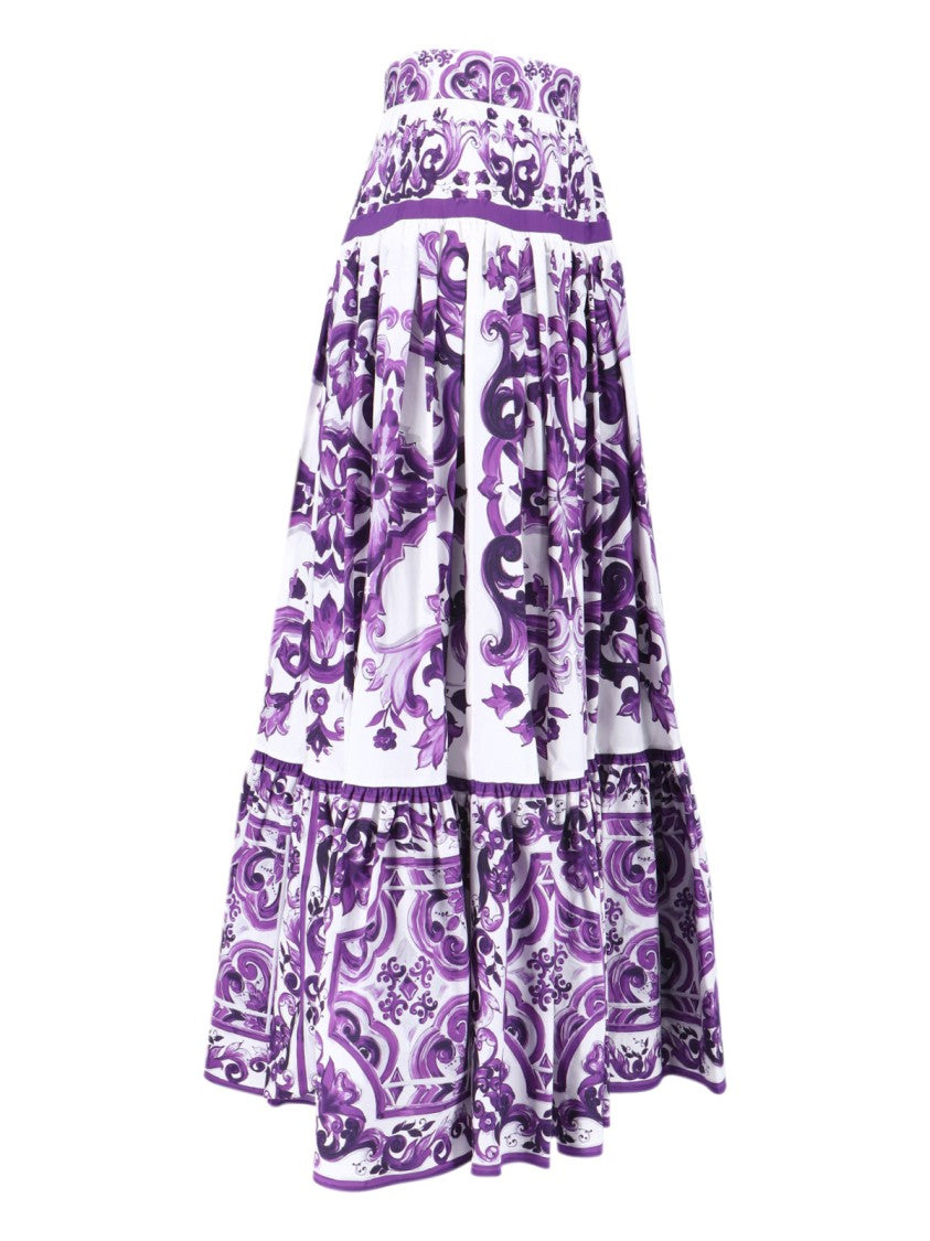 Dolce & Gabbana Printed Pleated Maxi Skirt – Purple